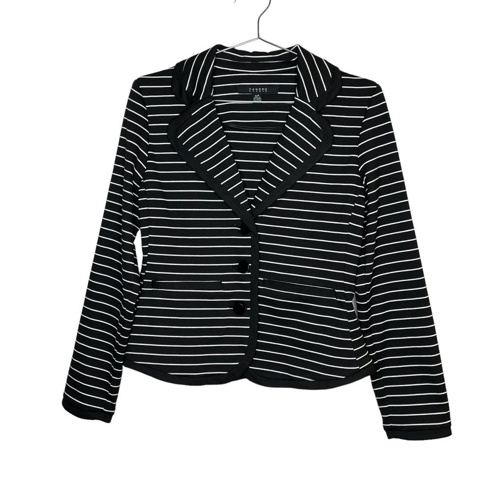 SANDRO Studio Striped Blazer Wednesday Addams Black & White Dark Academia